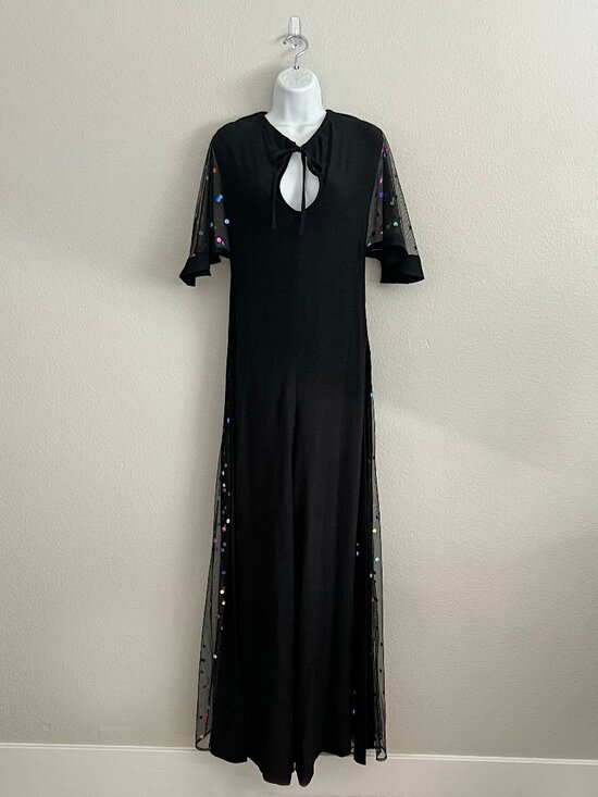STAUD Pants - Staud Anabelles Sequin Neck-Tie Jumpsuit Rainbow Confetti Dot Sheer Wide Leg 2